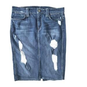 7 For All Mankind Distressed Midi Pencil Denim Skirt - 27